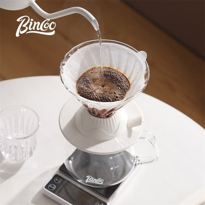 BINCOO Hand-Drip Coffee Set V60 Smart Dripper Manual Coffee Grinder and Pre-infusion Drip Filter with Glass Carafe