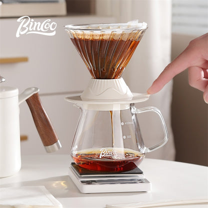BINCOO Hand-Drip Coffee Set V60 Smart Dripper Manual Coffee Grinder and Pre-infusion Drip Filter with Glass Carafe