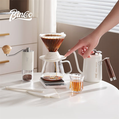 BINCOO Hand-Drip Coffee Set V60 Smart Dripper Manual Coffee Grinder and Pre-infusion Drip Filter with Glass Carafe