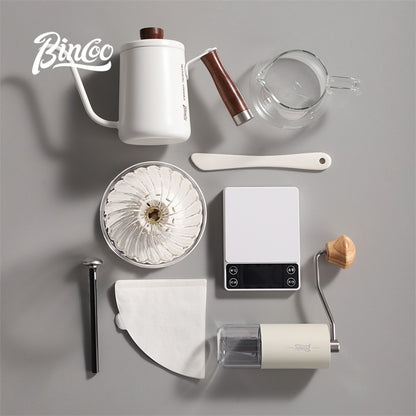 BINCOO Hand-Drip Coffee Set V60 Smart Dripper Manual Coffee Grinder and Pre-infusion Drip Filter with Glass Carafe