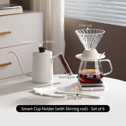 BINCOO Hand-Drip Coffee Set V60 Smart Dripper Manual Coffee Grinder and Pre-infusion Drip Filter with Glass Carafe
