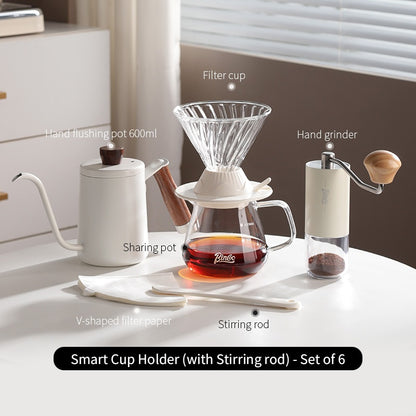BINCOO Hand-Drip Coffee Set V60 Smart Dripper Manual Coffee Grinder and Pre-infusion Drip Filter with Glass Carafe