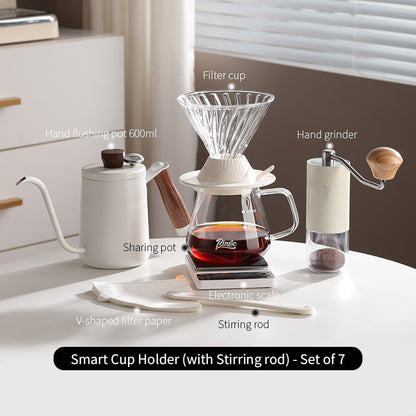 BINCOO Hand-Drip Coffee Set V60 Smart Dripper Manual Coffee Grinder and Pre-infusion Drip Filter with Glass Carafe