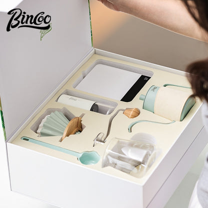 BINCOO Hand Brewed Coffee Pot Gift Set Household Hand Brewing Pot with Manual Grinder Coffee Filter Cup with Sharing Pot Set Best Gift