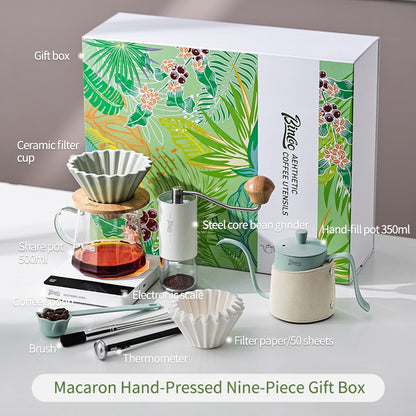 BINCOO Hand Brewed Coffee Pot Gift Set Household Hand Brewing Pot with Manual Grinder Coffee Filter Cup with Sharing Pot Set Best Gift