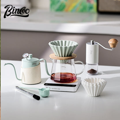 BINCOO Hand Brewed Coffee Pot Gift Set Household Hand Brewing Pot with Manual Grinder Coffee Filter Cup with Sharing Pot Set Best Gift