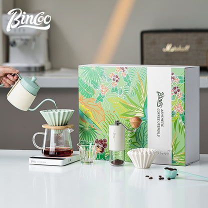 BINCOO Hand Brewed Coffee Pot Gift Set Household Hand Brewing Pot with Manual Grinder Coffee Filter Cup with Sharing Pot Set Best Gift
