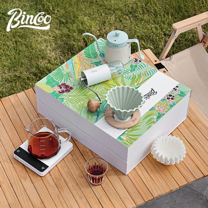 BINCOO Hand Brewed Coffee Pot Gift Set Household Hand Brewing Pot with Manual Grinder Coffee Filter Cup with Sharing Pot Set Best Gift