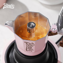 BINCOO Pink Three-Valve Moka Pot with Electric Stovetop Manual Coffee Grinder Set Compact Home Coffee Maker Set 2Cups