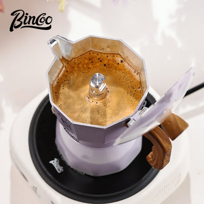 BINCOO Purple Double-Valve Moka Pot with Grinder Set Home Italian Espresso Maker Compact Coffee Maker Set 2Cups