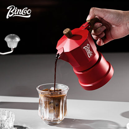 BINCOO Red Three-Valve Moka Pot with Electric Stove Set, Coffee Maker, Manual Coffee Grinder Set, Italian-Style Coffee Outdoor Set 1Cup/2Cups