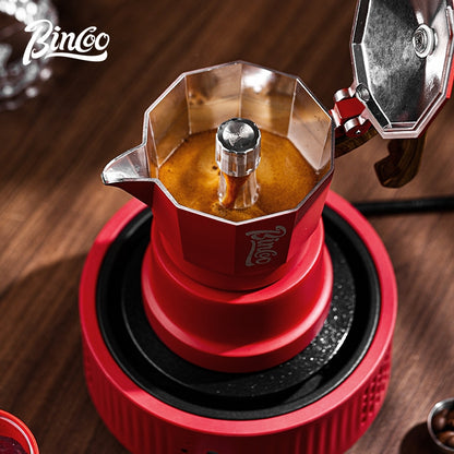 BINCOO Red Three-Valve Moka Pot with Electric Stove Set, Coffee Maker, Manual Coffee Grinder Set, Italian-Style Coffee Outdoor Set 1Cup/2Cups