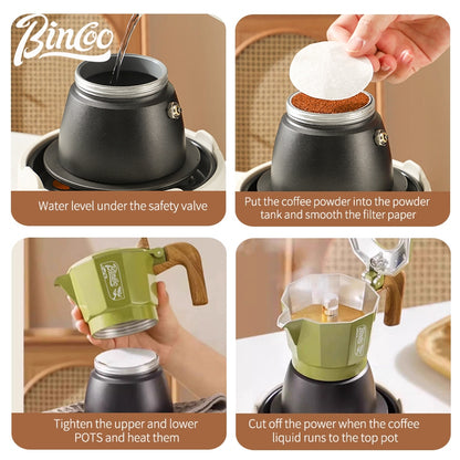 BINCOO Two-Valve Moka Pot with Grinder Set Compact Espresso Maker Set for Home Italian Machine Coffee Accessories 2Cups