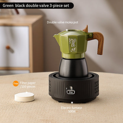 BINCOO Two-Valve Moka Pot with Grinder Set Compact Espresso Maker Set for Home Italian Machine Coffee Accessories 2Cups