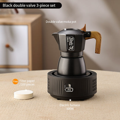 BINCOO Two-Valve Moka Pot with Grinder Set Compact Espresso Maker Set for Home Italian Machine Coffee Accessories 2Cups