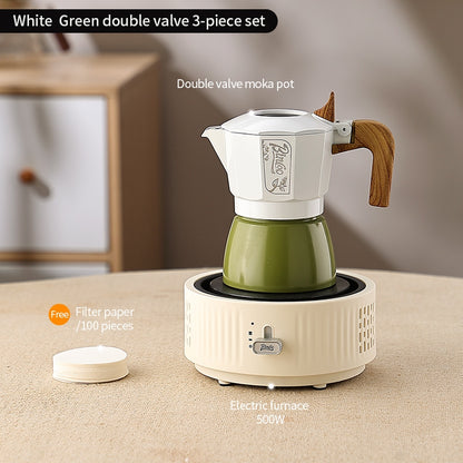 BINCOO Two-Valve Moka Pot with Grinder Set Compact Espresso Maker Set for Home Italian Machine Coffee Accessories 2Cups