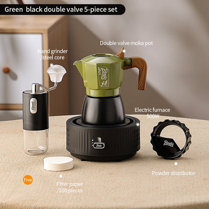 BINCOO Two-Valve Moka Pot with Grinder Set Compact Espresso Maker Set for Home Italian Machine Coffee Accessories 2Cups