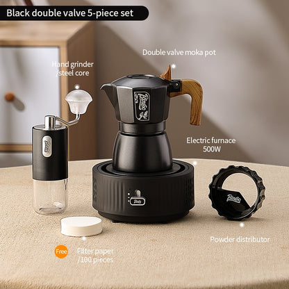 BINCOO Two-Valve Moka Pot with Grinder Set Compact Espresso Maker Set for Home Italian Machine Coffee Accessories 2Cups