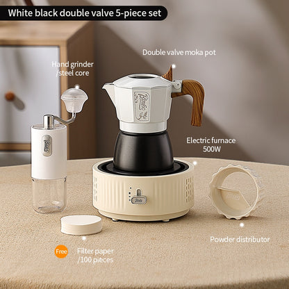 BINCOO Two-Valve Moka Pot with Grinder Set Compact Espresso Maker Set for Home Italian Machine Coffee Accessories 2Cups