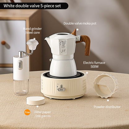 BINCOO Two-Valve Moka Pot with Grinder Set Compact Espresso Maker Set for Home Italian Machine Coffee Accessories 2Cups