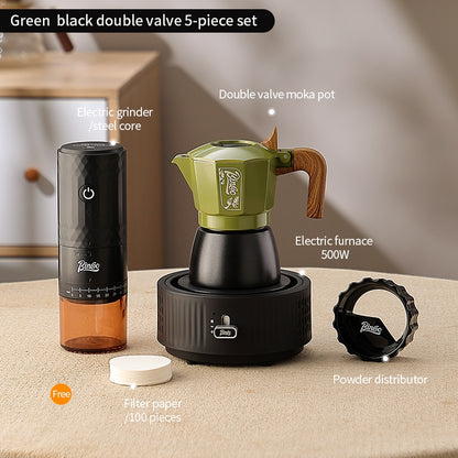 BINCOO Two-Valve Moka Pot with Grinder Set Compact Espresso Maker Set for Home Italian Machine Coffee Accessories 2Cups