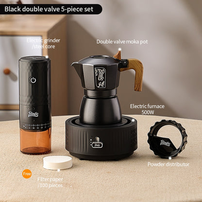 BINCOO Two-Valve Moka Pot with Grinder Set Compact Espresso Maker Set for Home Italian Machine Coffee Accessories 2Cups