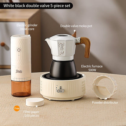 BINCOO Two-Valve Moka Pot with Grinder Set Compact Espresso Maker Set for Home Italian Machine Coffee Accessories 2Cups