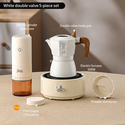 BINCOO Two-Valve Moka Pot with Grinder Set Compact Espresso Maker Set for Home Italian Machine Coffee Accessories 2Cups