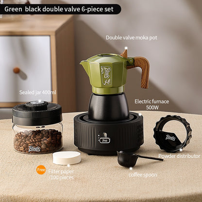 BINCOO Two-Valve Moka Pot with Grinder Set Compact Espresso Maker Set for Home Italian Machine Coffee Accessories 2Cups