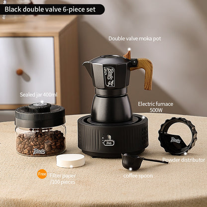 BINCOO Two-Valve Moka Pot with Grinder Set Compact Espresso Maker Set for Home Italian Machine Coffee Accessories 2Cups