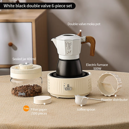 BINCOO Two-Valve Moka Pot with Grinder Set Compact Espresso Maker Set for Home Italian Machine Coffee Accessories 2Cups