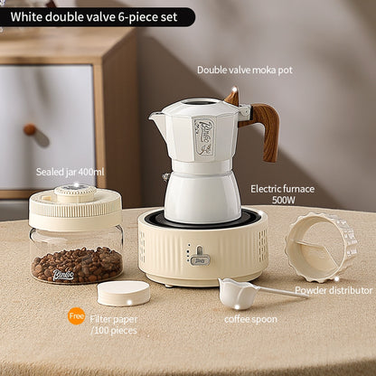 BINCOO Two-Valve Moka Pot with Grinder Set Compact Espresso Maker Set for Home Italian Machine Coffee Accessories 2Cups