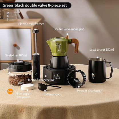 BINCOO Two-Valve Moka Pot with Grinder Set Compact Espresso Maker Set for Home Italian Machine Coffee Accessories 2Cups