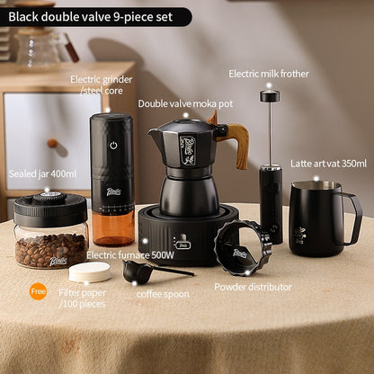 BINCOO Two-Valve Moka Pot with Grinder Set Compact Espresso Maker Set for Home Italian Machine Coffee Accessories 2Cups