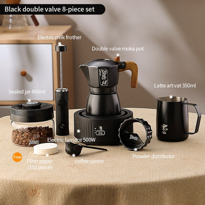 BINCOO Two-Valve Moka Pot with Grinder Set Compact Espresso Maker Set for Home Italian Machine Coffee Accessories 2Cups