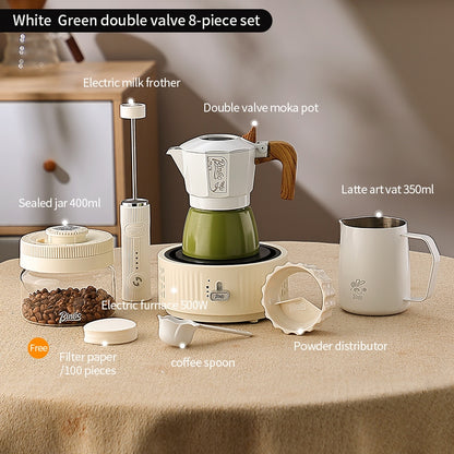 BINCOO Two-Valve Moka Pot with Grinder Set Compact Espresso Maker Set for Home Italian Machine Coffee Accessories 2Cups