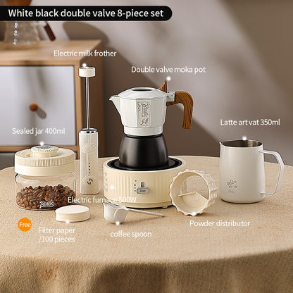 BINCOO Two-Valve Moka Pot with Grinder Set Compact Espresso Maker Set for Home Italian Machine Coffee Accessories 2Cups