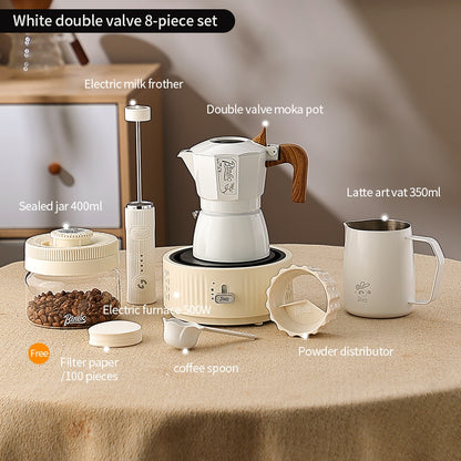 BINCOO Two-Valve Moka Pot with Grinder Set Compact Espresso Maker Set for Home Italian Machine Coffee Accessories 2Cups