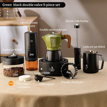 BINCOO Two-Valve Moka Pot with Grinder Set Compact Espresso Maker Set for Home Italian Machine Coffee Accessories 2Cups