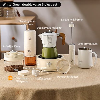BINCOO Two-Valve Moka Pot with Grinder Set Compact Espresso Maker Set for Home Italian Machine Coffee Accessories 2Cups