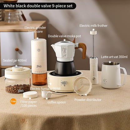 BINCOO Two-Valve Moka Pot with Grinder Set Compact Espresso Maker Set for Home Italian Machine Coffee Accessories 2Cups