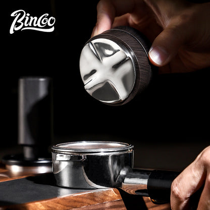BINCOO Solid Wood Pressed Base Set Powder Distributor Pressing Hammer Italian Three-Piece Coffee Set 51MM/58MM