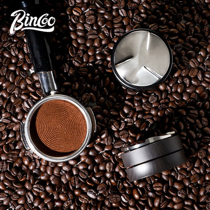 BINCOO Solid Wood Pressed Base Set Powder Distributor Pressing Hammer Italian Three-Piece Coffee Set 51MM/58MM