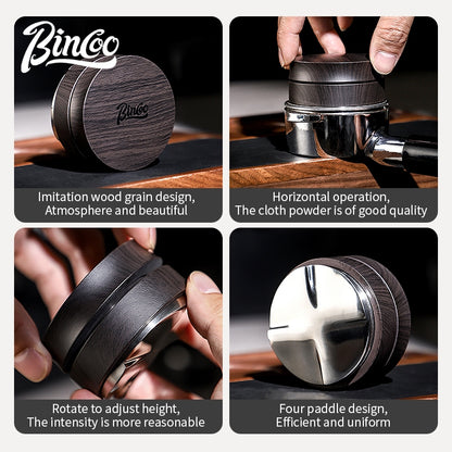 BINCOO Solid Wood Pressed Base Set Powder Distributor Pressing Hammer Italian Three-Piece Coffee Set 51MM/58MM