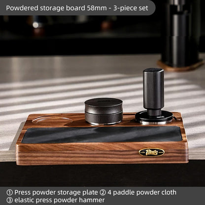 BINCOO Solid Wood Pressed Base Set Powder Distributor Pressing Hammer Italian Three-Piece Coffee Set 51MM/58MM