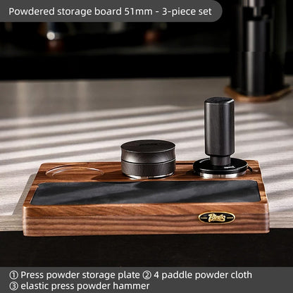 BINCOO Solid Wood Pressed Base Set Powder Distributor Pressing Hammer Italian Three-Piece Coffee Set 51MM/58MM
