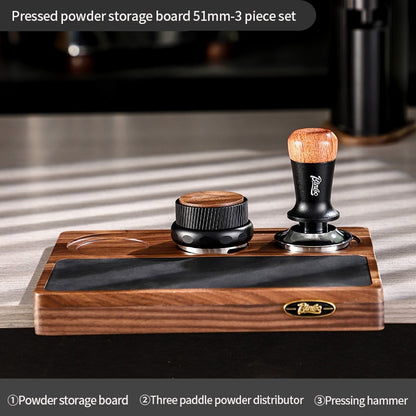 BINCOO Solid Wood Pressed Base Set Powder Distributor Pressing Hammer Italian Three-Piece Coffee Set 51MM/58MM