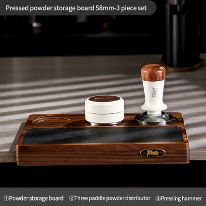 BINCOO Solid Wood Pressed Base Set Powder Distributor Pressing Hammer Italian Three-Piece Coffee Set 51MM/58MM