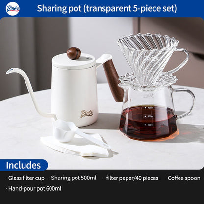 BINCOO Hand-Drip Coffee Maker with Grinder Set Glass Server V60 Drip Set Coffee Accessories Complete Drip Set