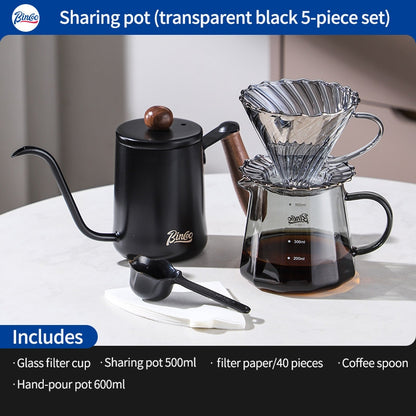 BINCOO Hand-Drip Coffee Maker with Grinder Set Glass Server V60 Drip Set Coffee Accessories Complete Drip Set